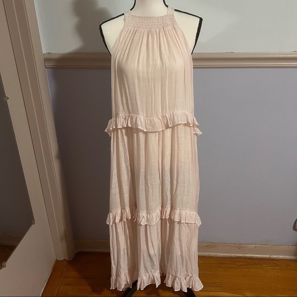 * Brand Unknown- Cream Tiered Ruffle Halter Maxi Dress - Size XL